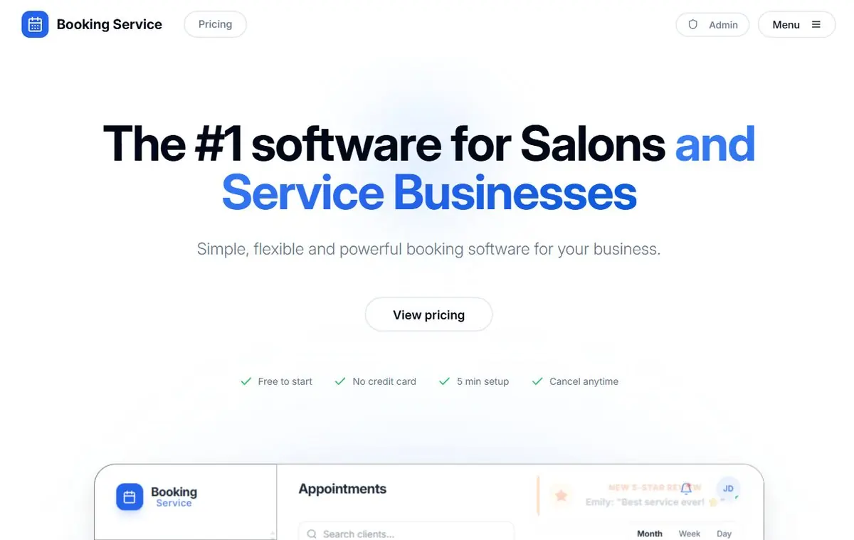 Screenshot of Booking Service
