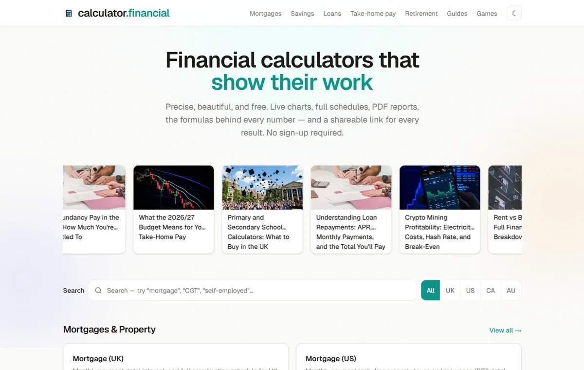 Screenshot of calculator.financial